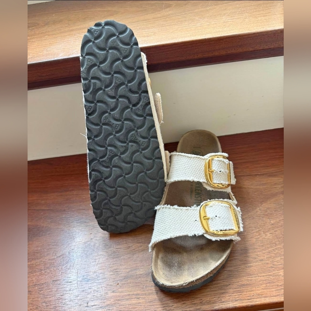 Birkenstock Arizona Big Buckle Vegan Eggshell Cream Slide Sandal Size 38 Or 7 - Picture 6 of 6